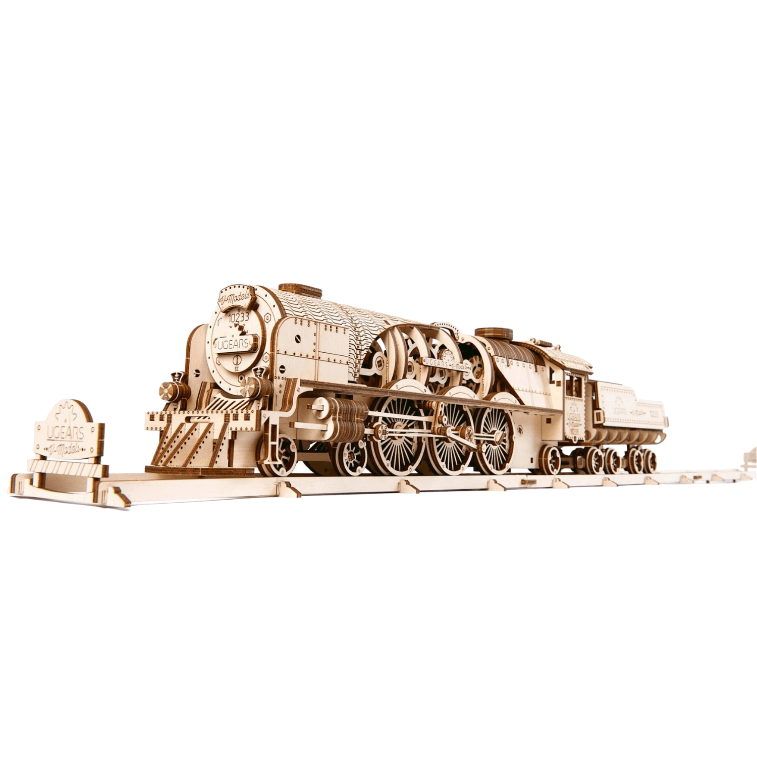 V-Express steam locomotive with tender Mechanical wooden puzzle Ugears