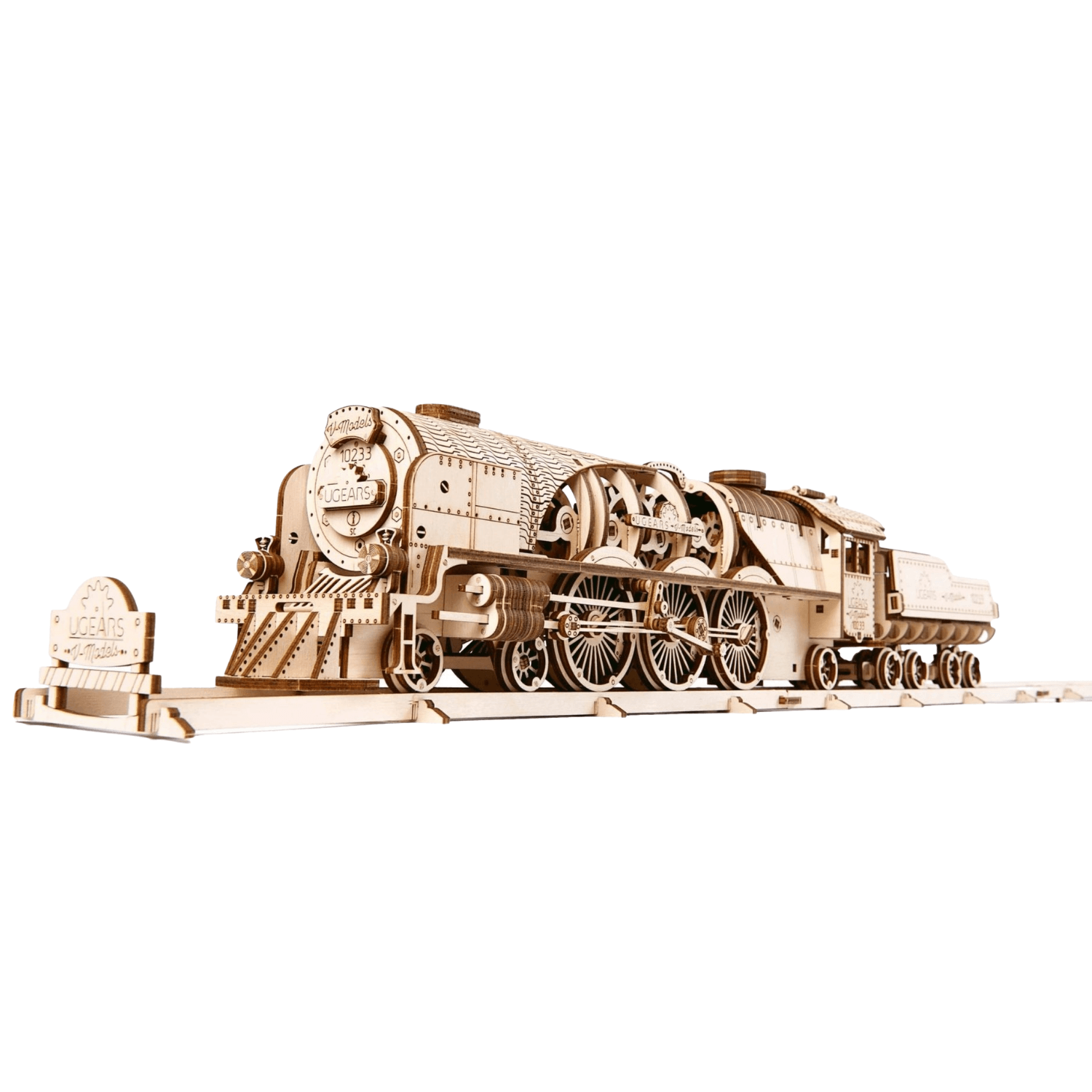 V-Express steam locomotive with tender Mechanical wooden puzzle Ugears