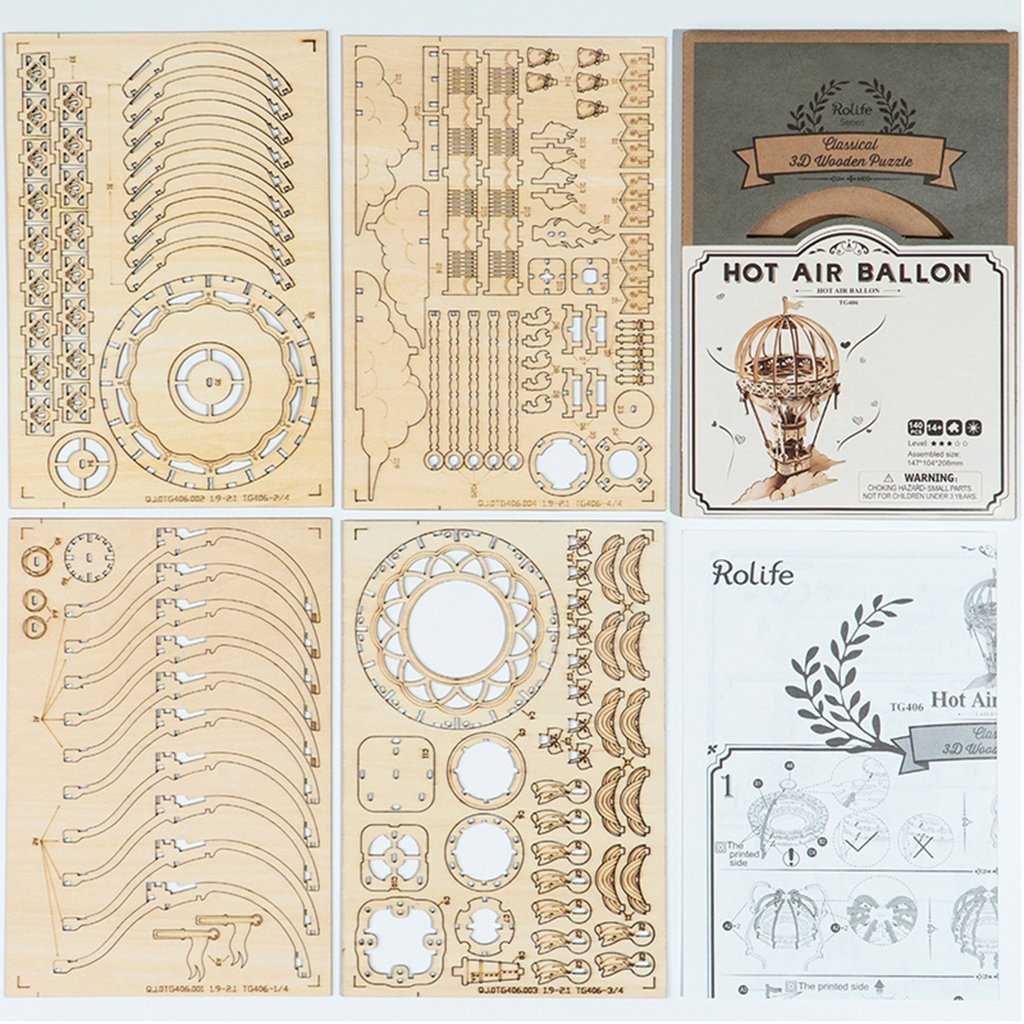 Hot air balloon as a wooden 3D puzzle-3D puzzle-Robotime--