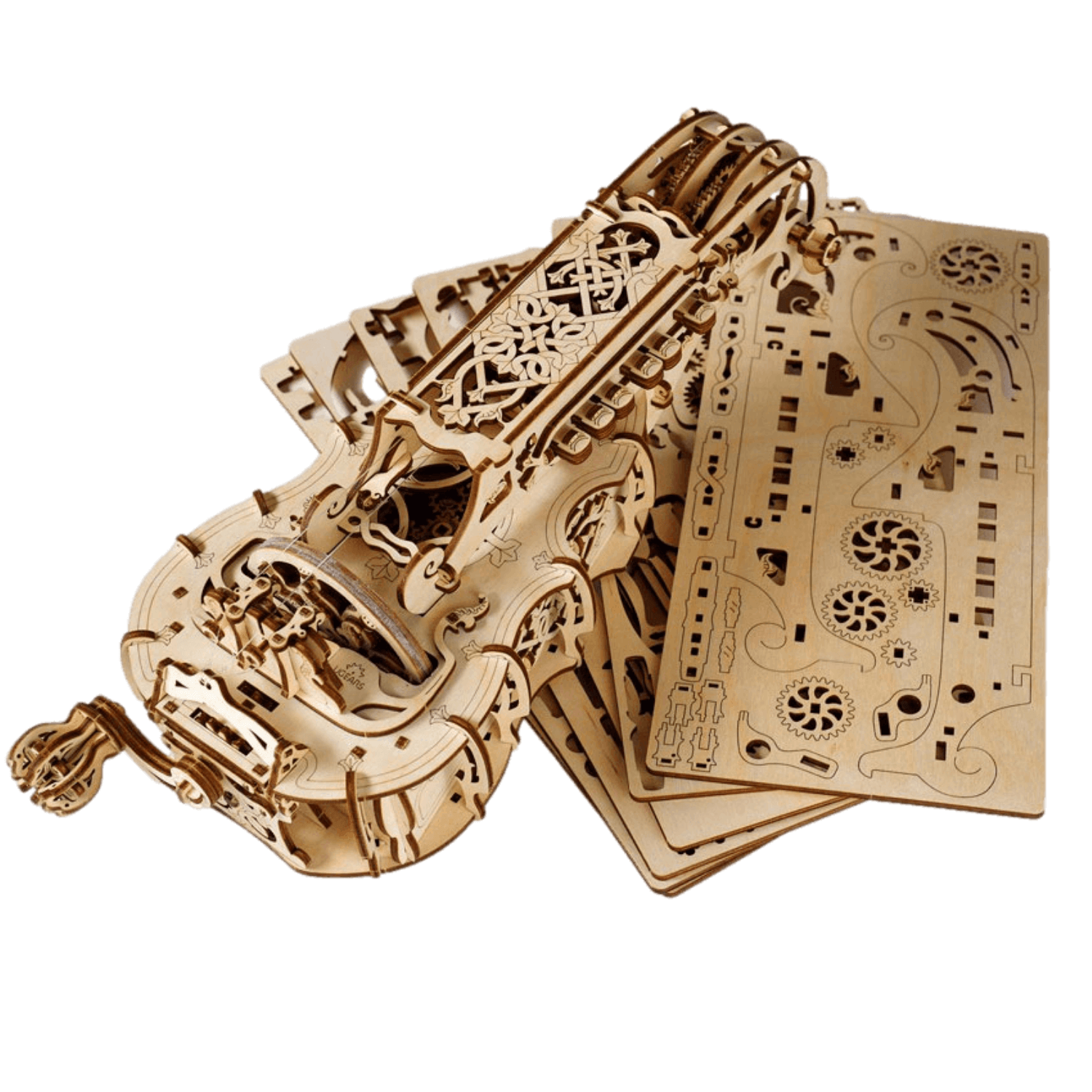 Hurdy Gurdy Drehleier Bausatz Mechanisches Holzpuzzle Ugears