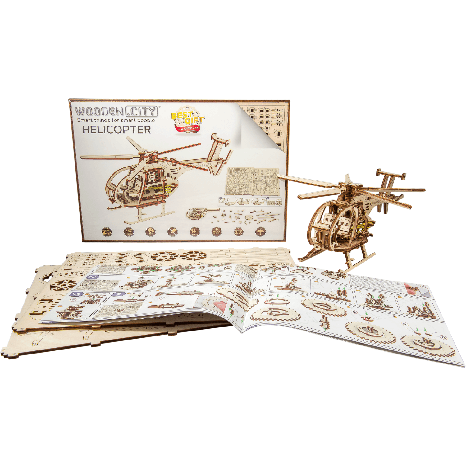 Hélicoptère Puzzle mécanique en bois WoodenCity