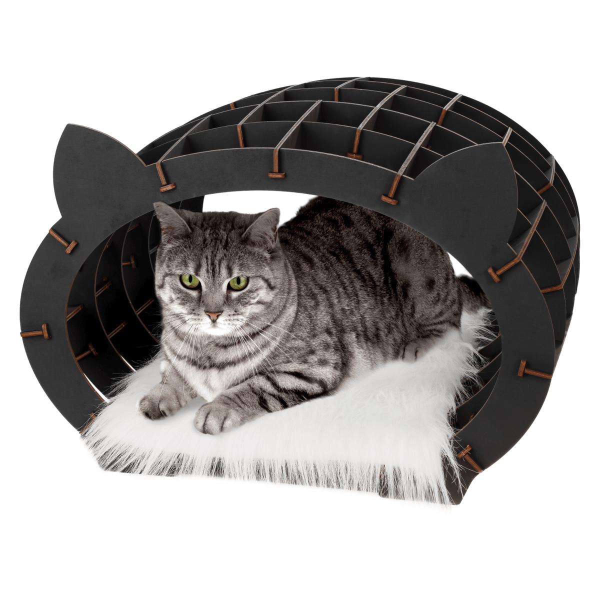 Kit Cat House | Black Frame - White Fur-3D Puzzle-Eco-Wood-Art--
