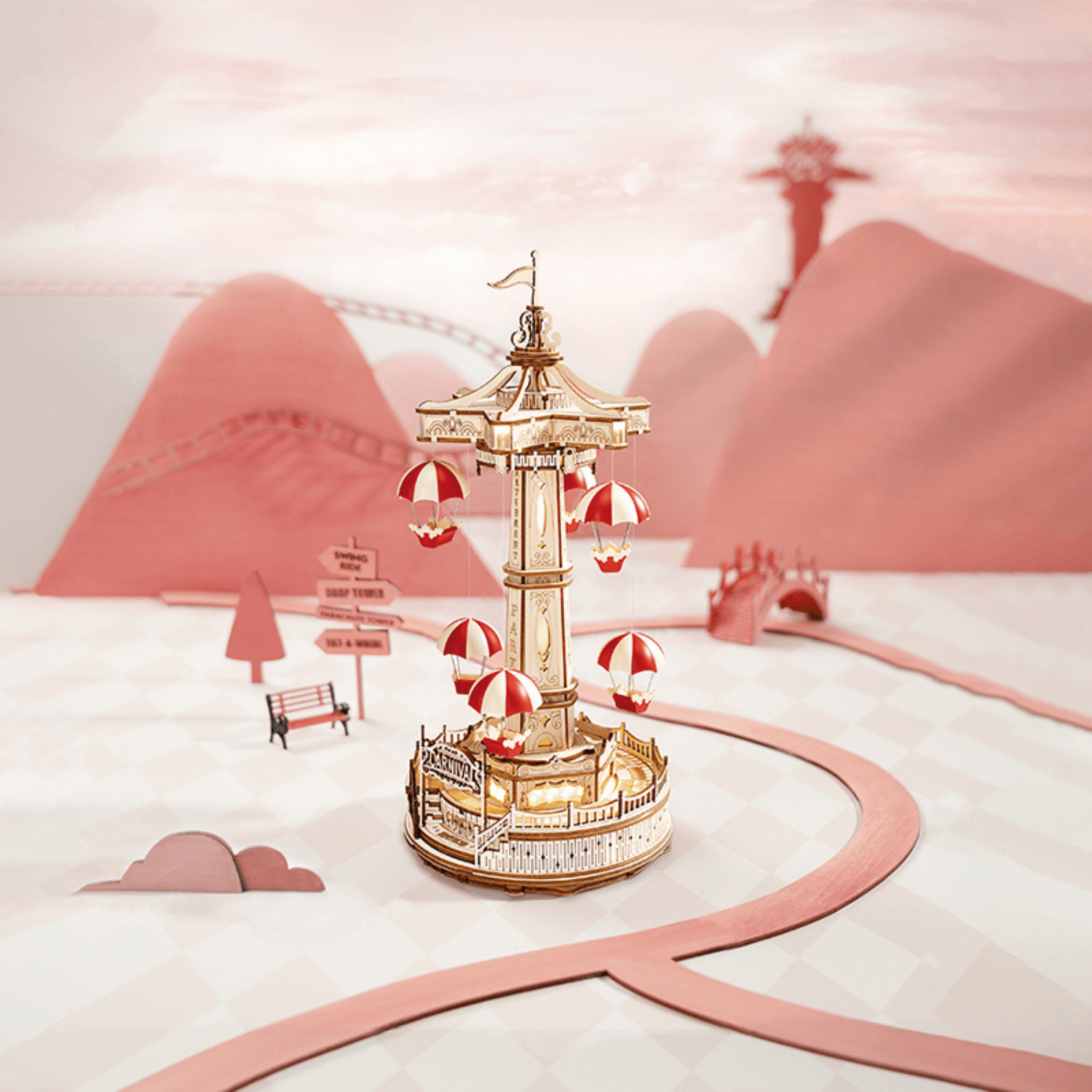 Parachute Tower | Fairground | Rokr-Mechanical Wooden Puzzle-Robotime--