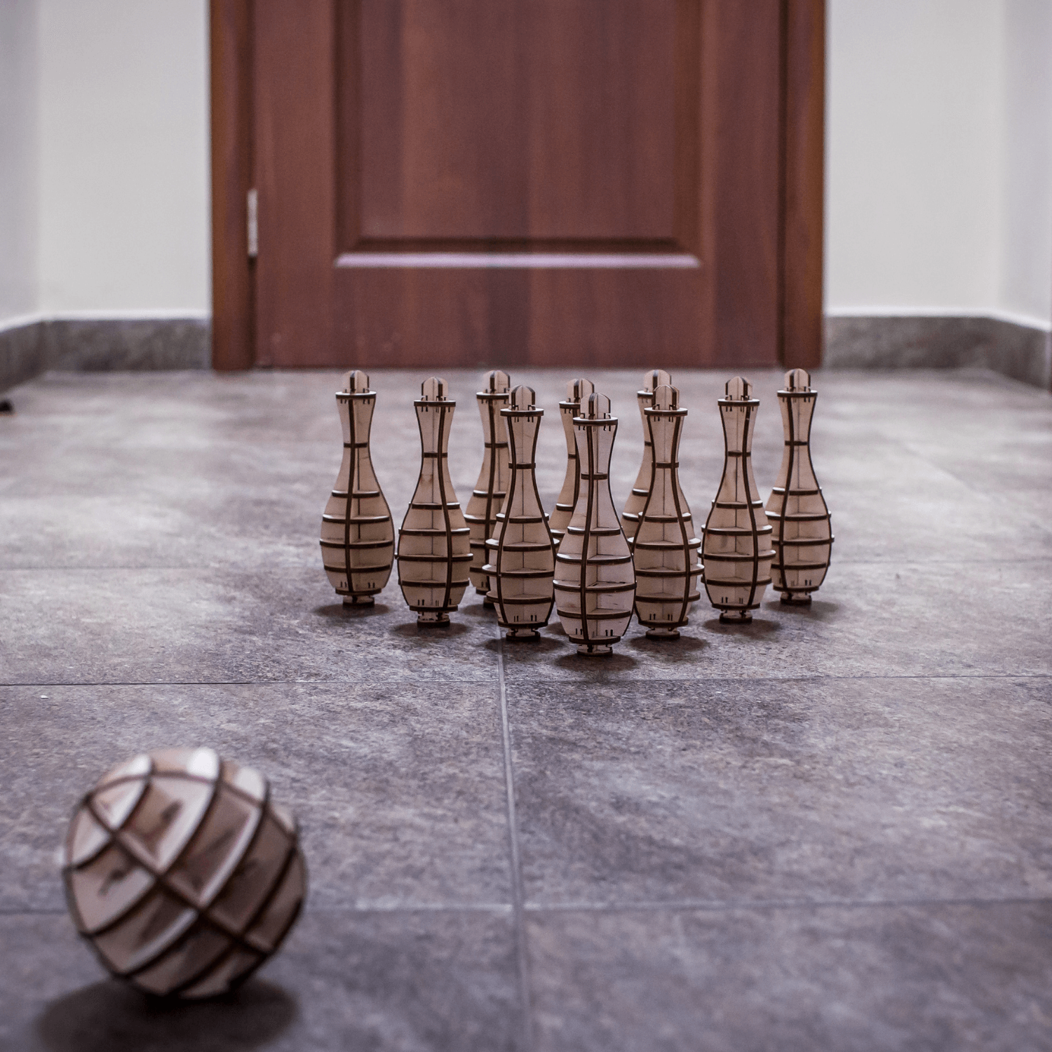Wooden construction set bowling-mechanical wooden puzzle-Eco-Wood-Art--