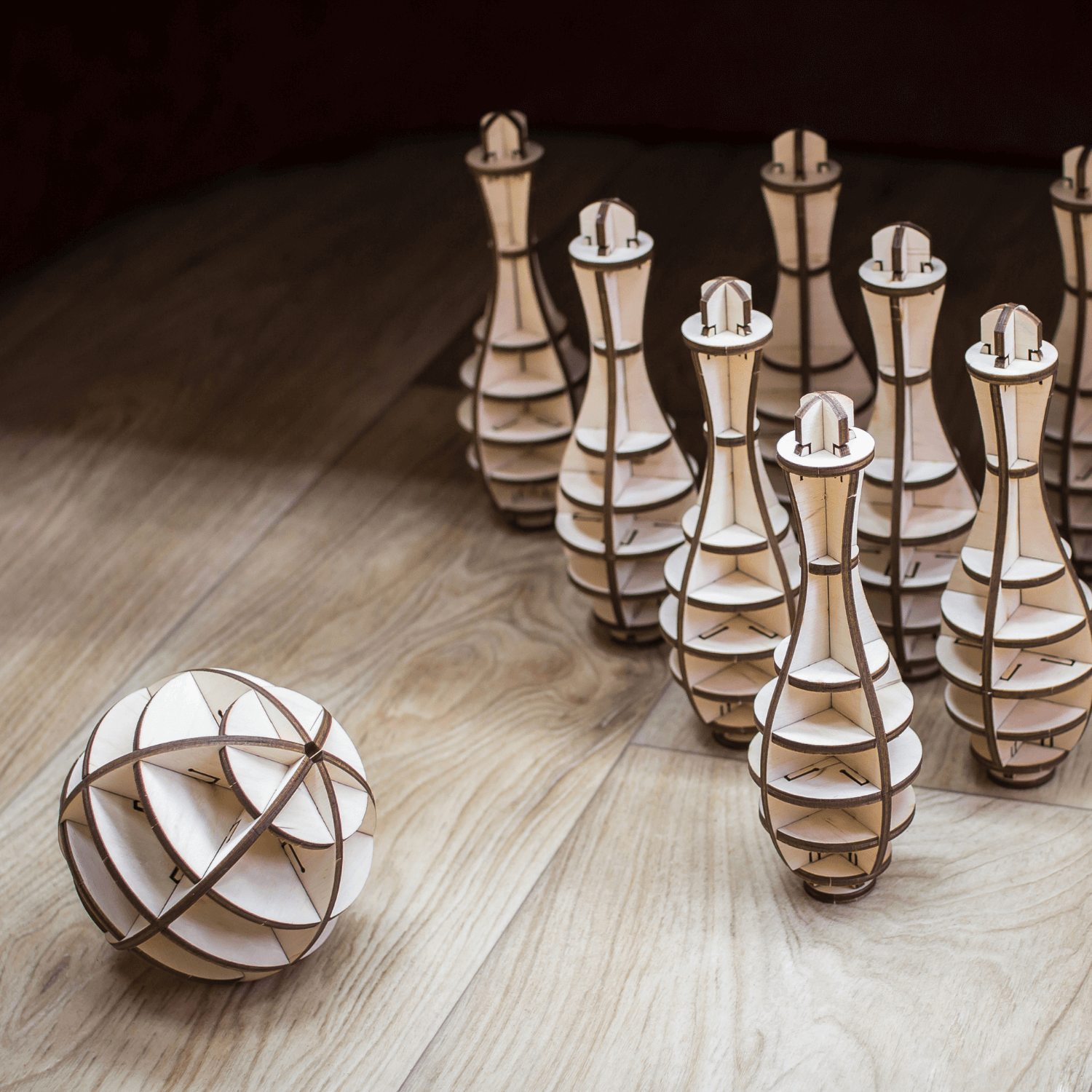 Wooden construction set bowling-mechanical wooden puzzle-Eco-Wood-Art--