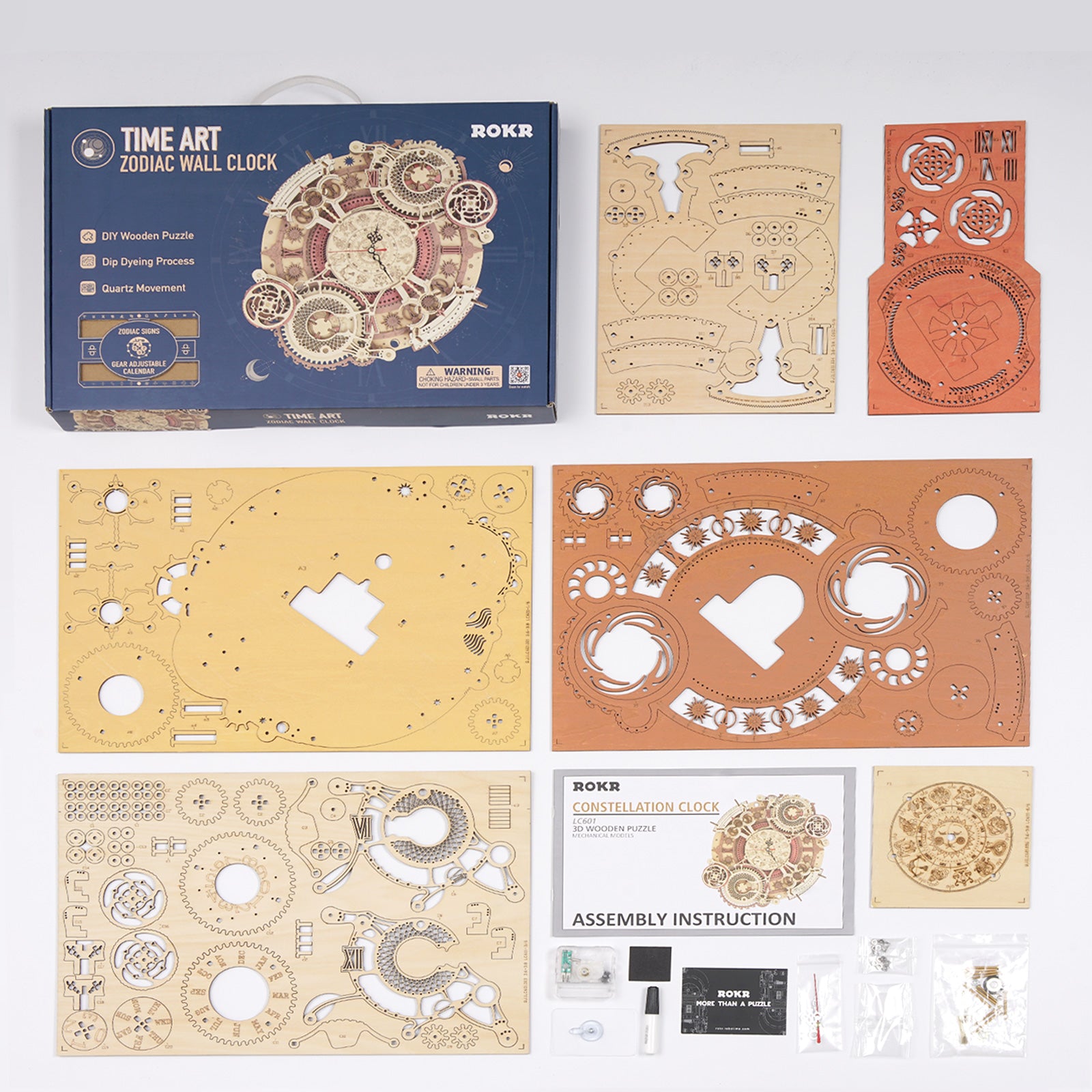 Horloge murale et calendrier Zodiac Puzzle mécanique en bois Robotime