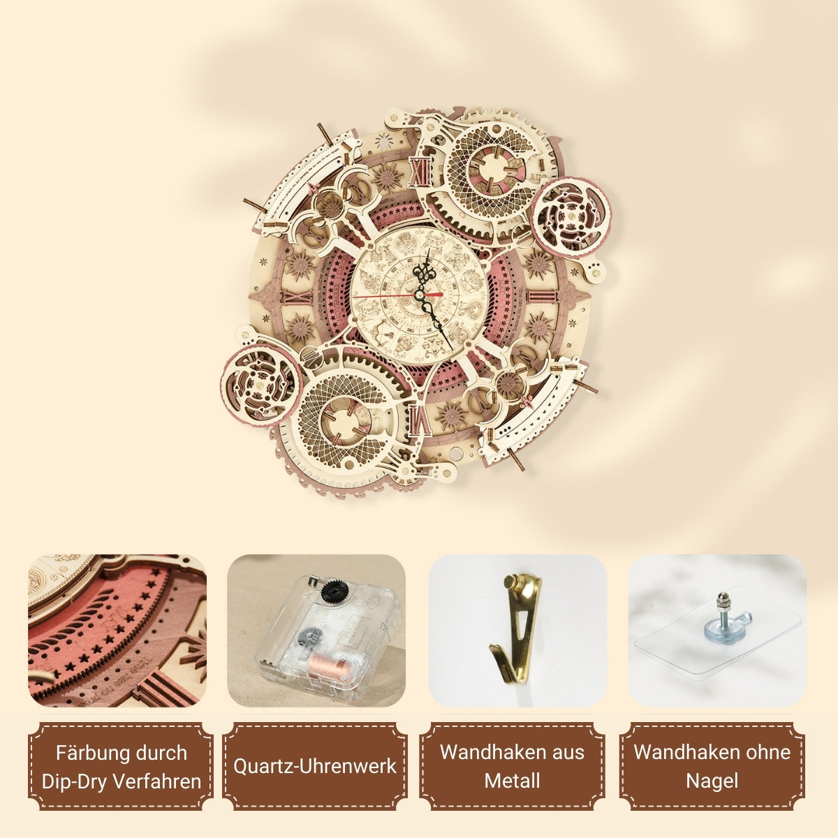 Horloge murale et calendrier Zodiac Puzzle mécanique en bois Robotime