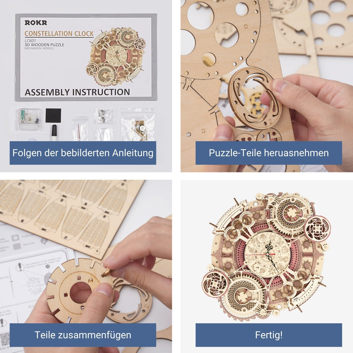 Horloge murale et calendrier Zodiac Puzzle mécanique en bois Robotime