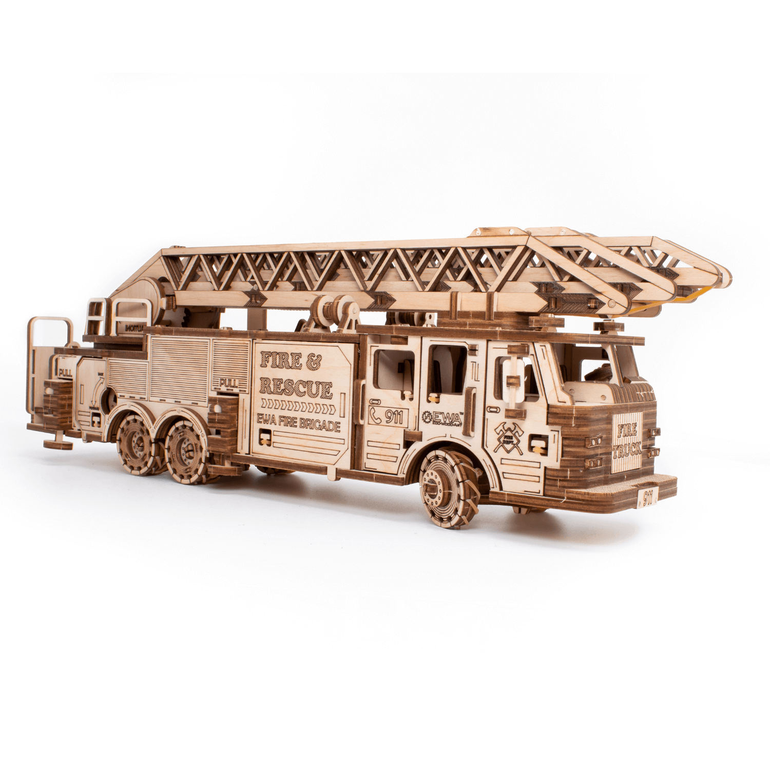 Mechanischer LKW | Feuerwehrauto Mechanisches Holzpuzzle Eco-Wood-Art