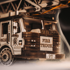 Mechanischer LKW | Feuerwehrauto-Mechanisches Holzpuzzle-Eco-Wood-Art--