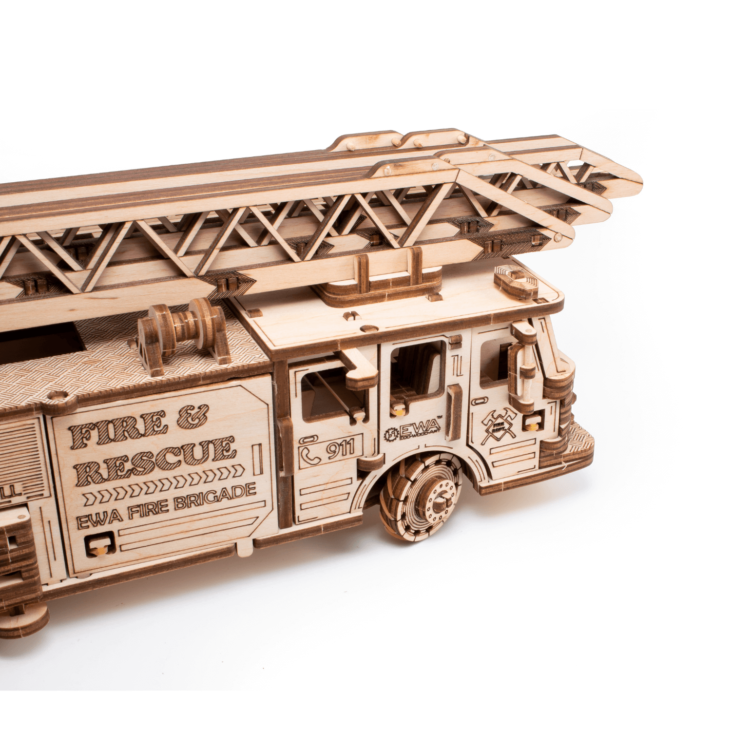 Mechanischer LKW | Feuerwehrauto Mechanisches Holzpuzzle Eco-Wood-Art