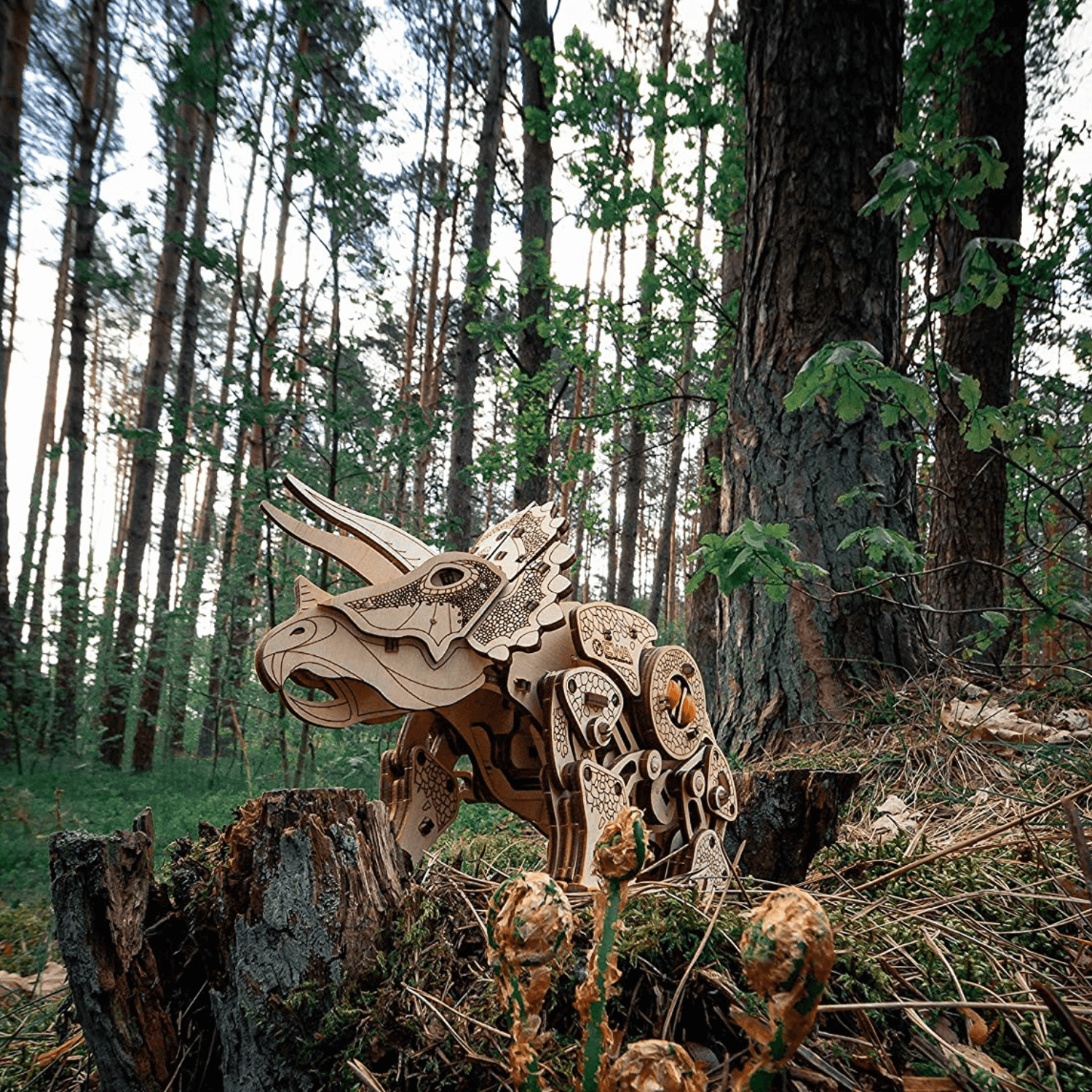 Mechanischer Dinosaurier | Triceratops-3D Puzzle-Eco-Wood-Art--
