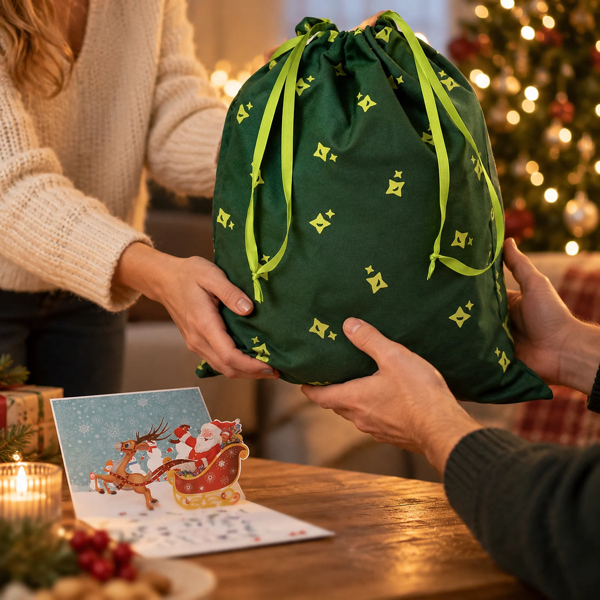 Geschenk-Set: Geschenkbeutel und 3D Pop-up Weihnachtskarte Zubehör MagicHolz