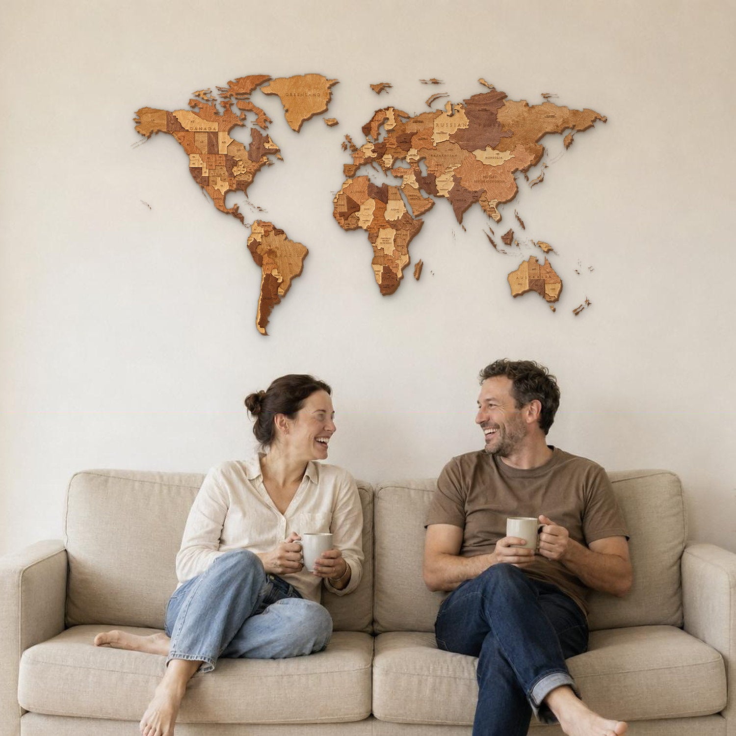 Multicolored Wooden World Map Wall Decor by Eco-Wood-Art