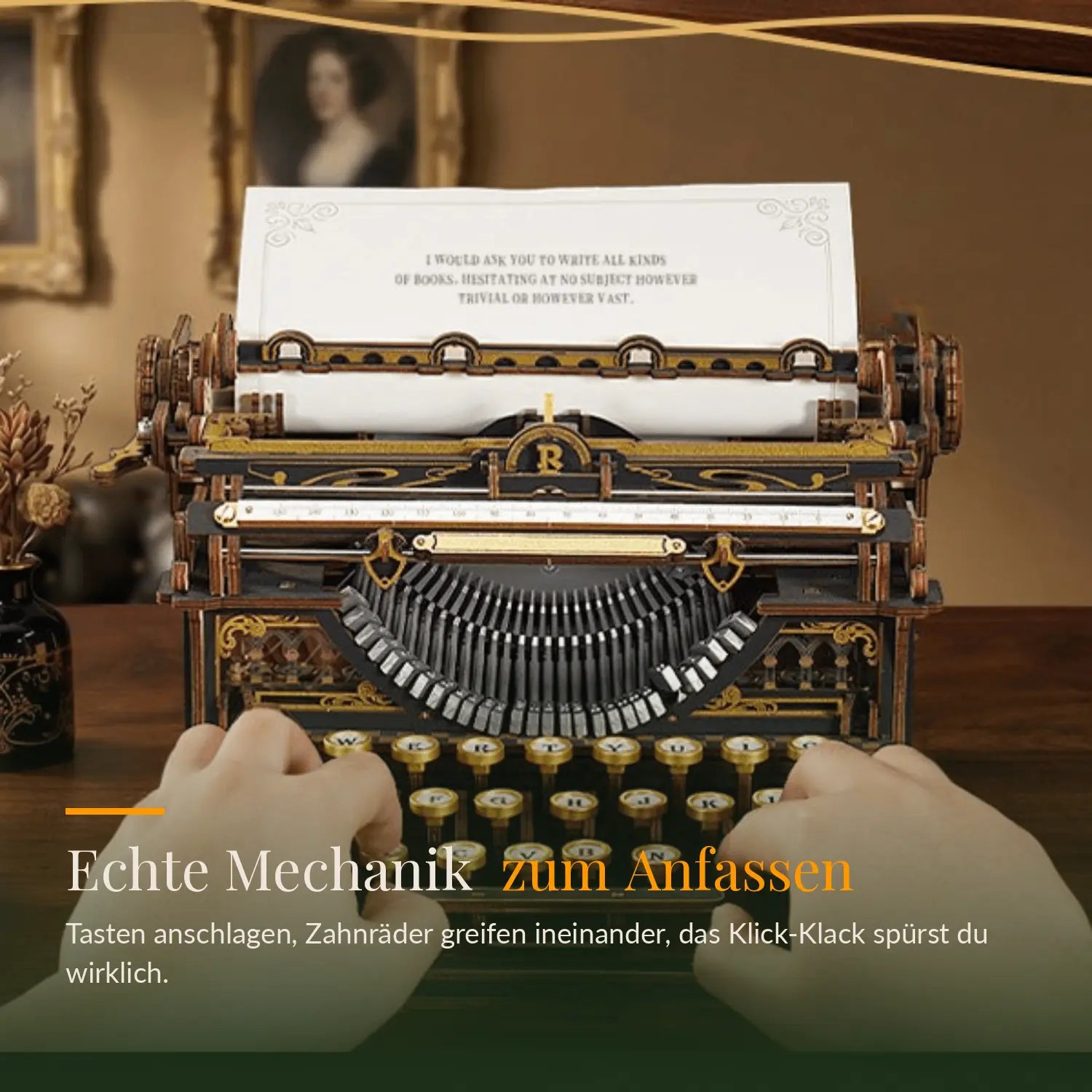 Wooden Mechanical Typewriter - Robotime Mechanical Kit