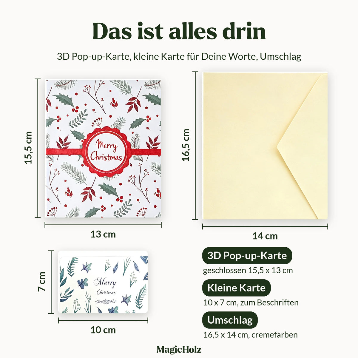 3D Pop-Up Christmas Card with Envelope and Accessories MagicHolz