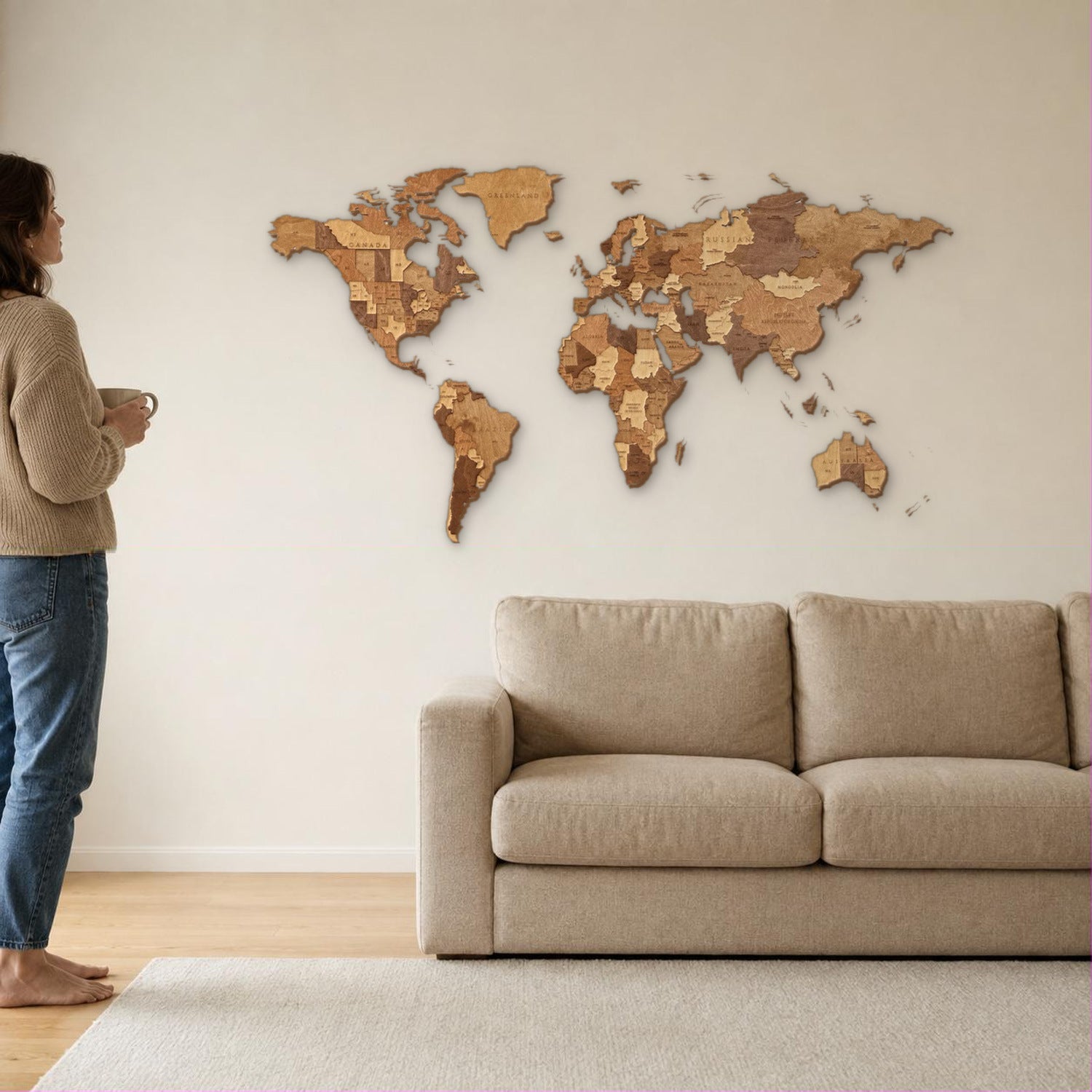 Multicolored Wooden World Map Wall Decor by Eco-Wood-Art