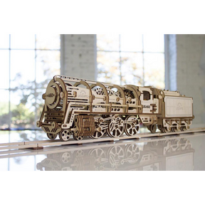 Locomotive à vapeur avec tender-Puzzle mécanique en bois-Ugears--