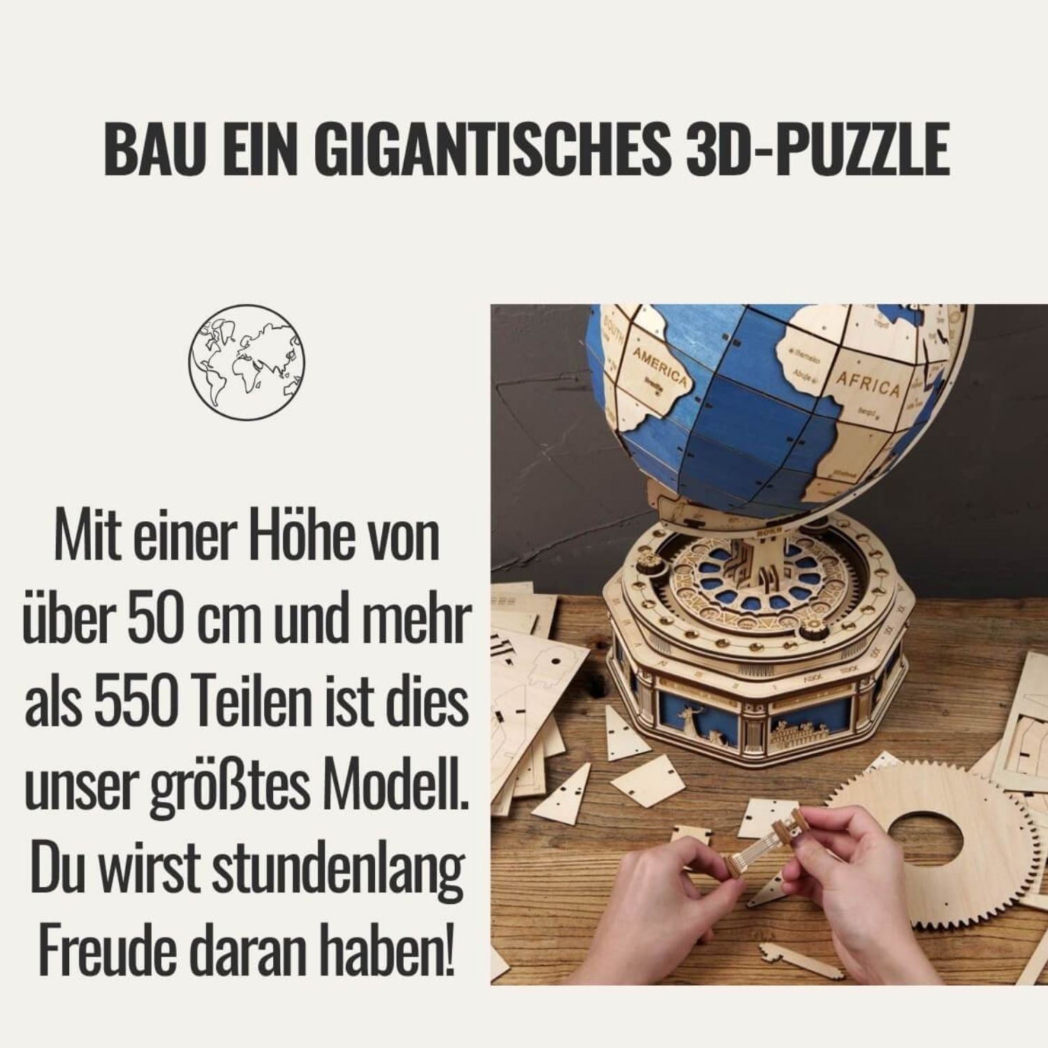 3D Globus Bausatz-Mechanisches Holzpuzzle-Robotime--