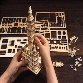 Rolife architecture 3D wooden puzzle with lights: Tower Bridge and Big Ben-3D puzzle-Robotime--.