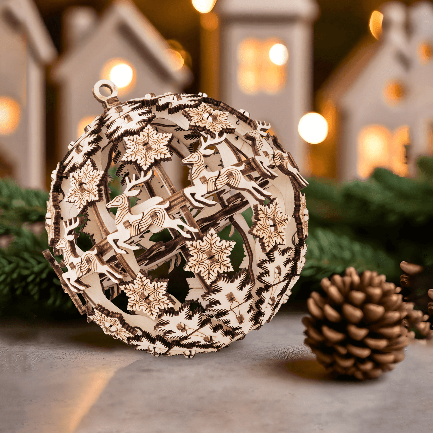 Boule de Noël | MaHo Puzzle mécanique en bois WoodTrick Boule de Noël