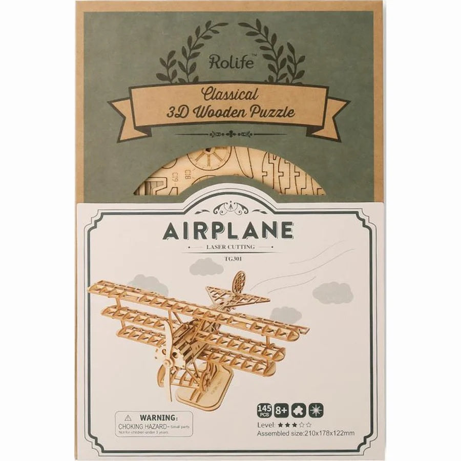 Vliegtuig Triplane-3D Puzzle-Robotime--