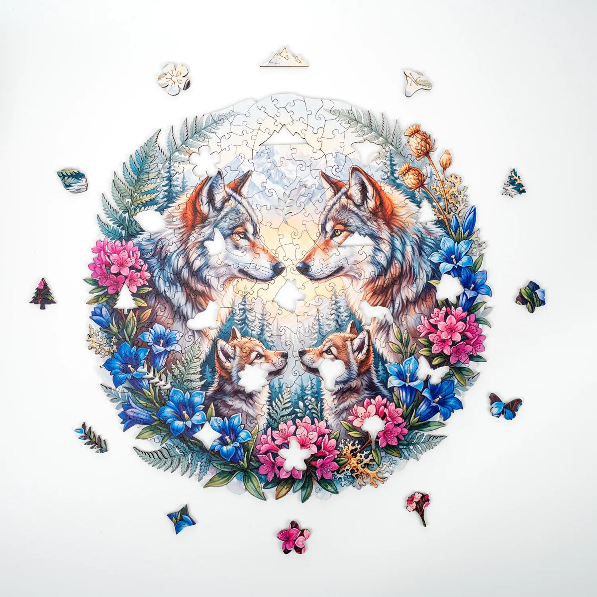 Wolf Family in Alpine Splendor Mandala Wooden Puzzle (2D) MagicHolz