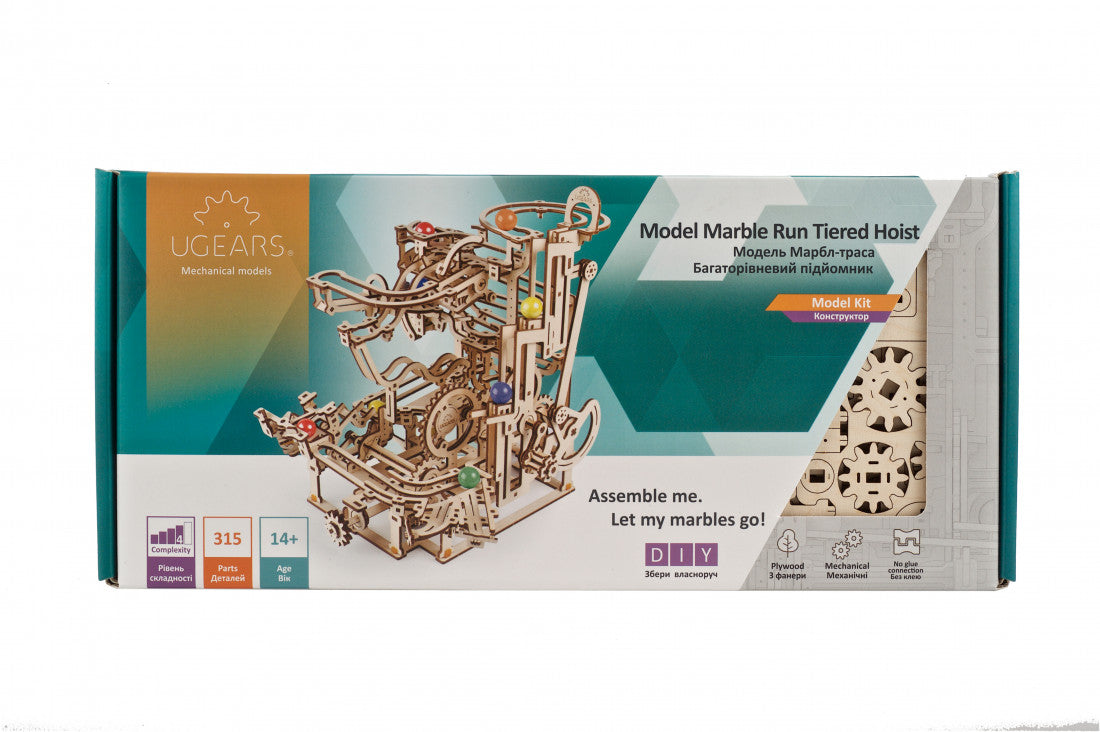 Piste à billes avec treuil à étages-Puzzle mécanique en bois-Ugears--