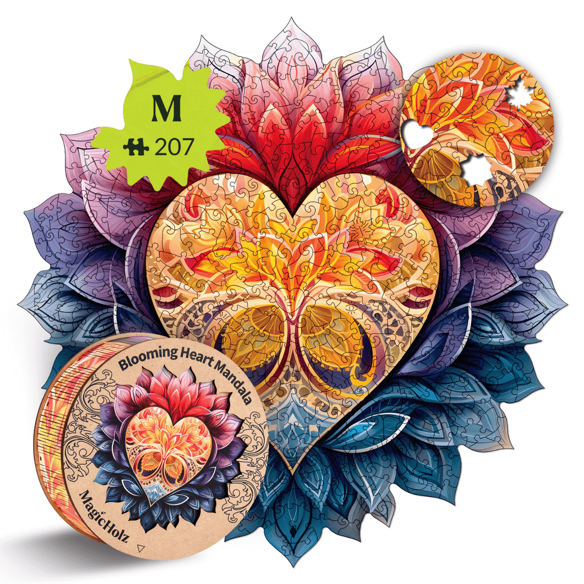 Blooming Heart | Mandala wooden puzzle-MagicHolz-BloomingHeartM-98925395448