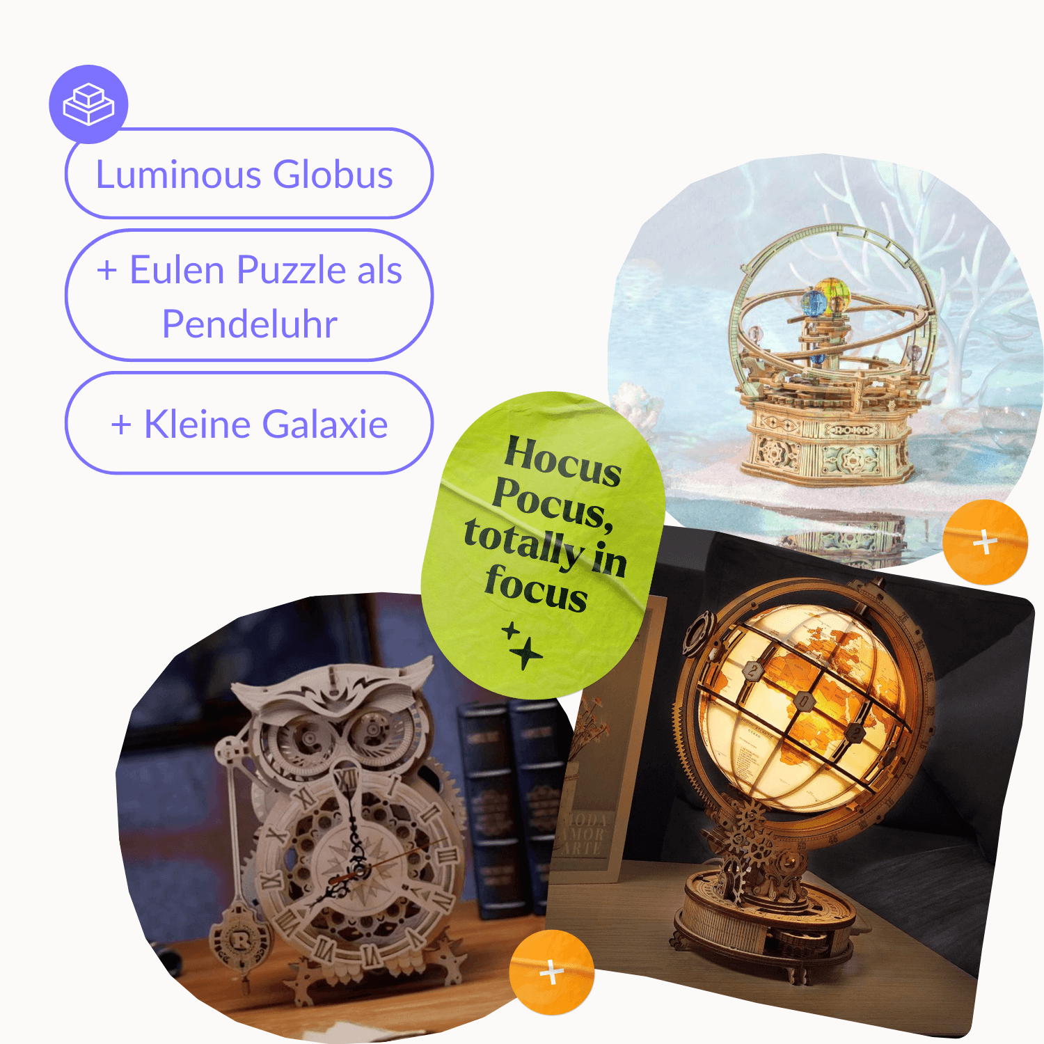 Luminous Globe-Mechanical Wooden Puzzle-Robotime-BundleLumiGlobEuleGalaxy-