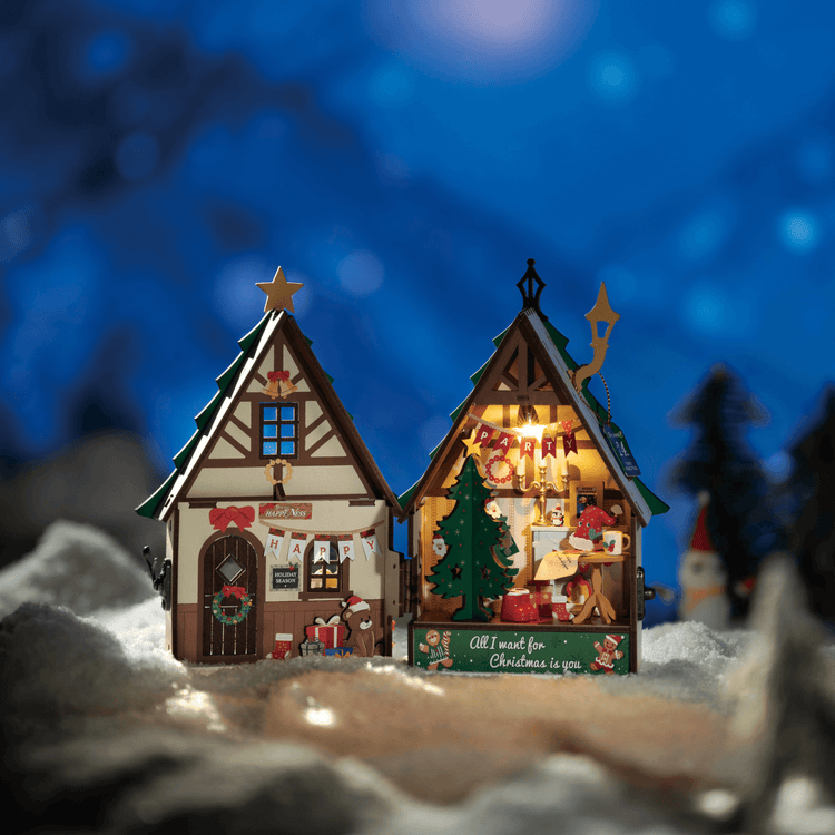 Maison de Noël miniature étincelante Robotime