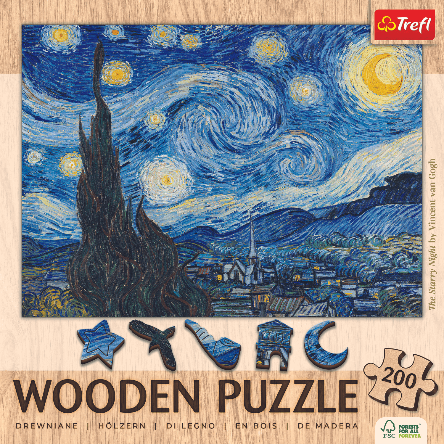 The Starry Night / Vincent van Gogh | Wooden Puzzle 200-Wooden Puzzle-TREFL--