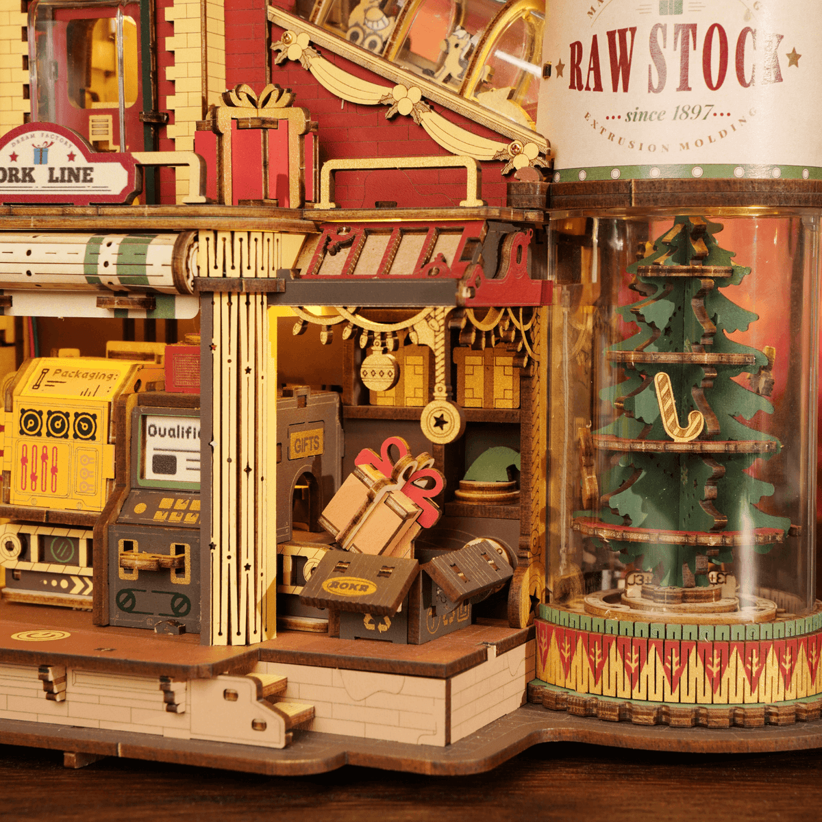 Dream Gift Factory Starter Kit – 3D-Holzbausatz mit Licht & Musik, inkl. Werkzeug-Set Mechanischer Bausatz Robotime