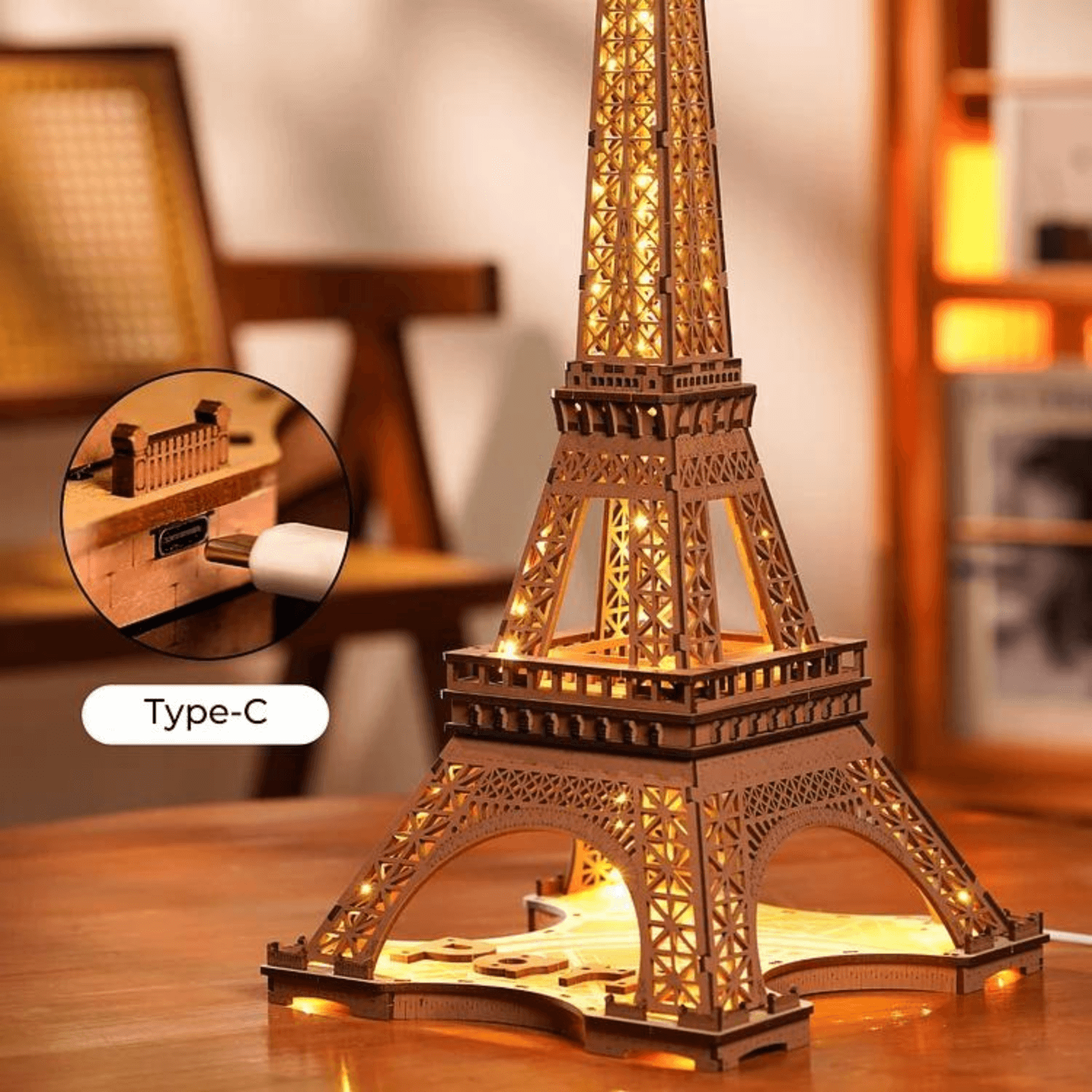 At night at the Eiffel Tower ❤️‍🔥-3D Puzzle-Robotime--