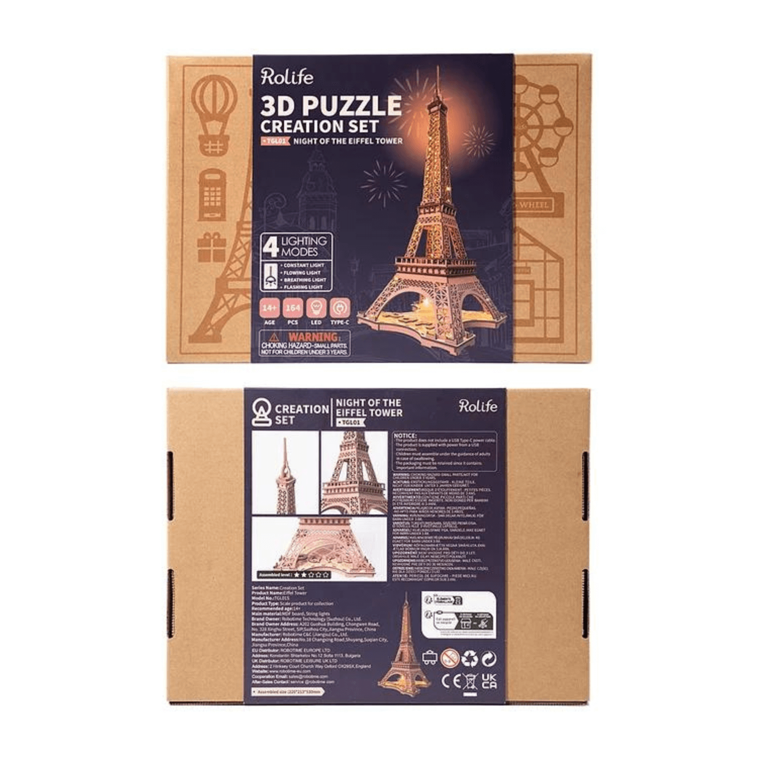 At night at the Eiffel Tower ❤️‍🔥-3D Puzzle-Robotime--