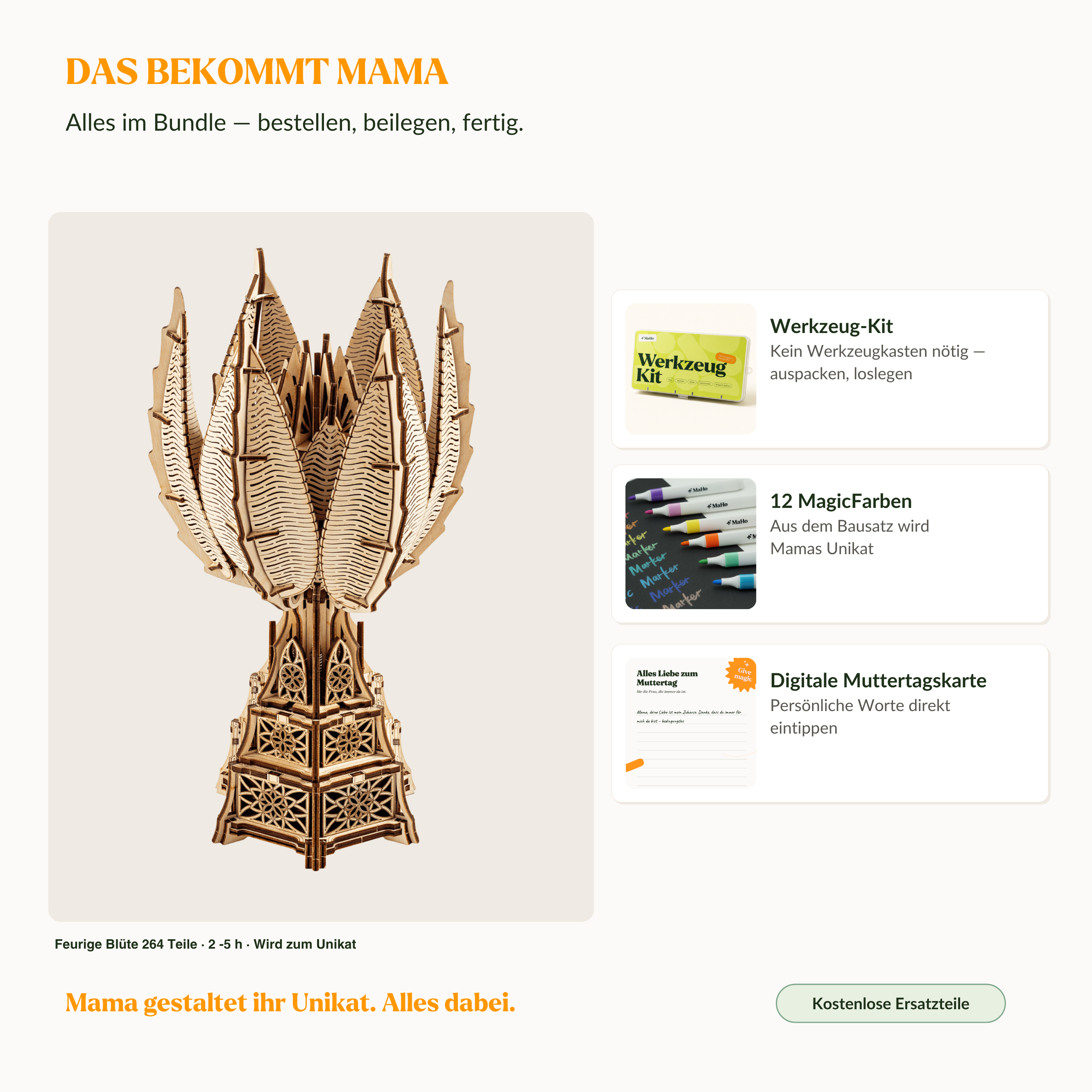 Fleur flamboyante — Puzzle 3D pour la fête des Mères avec outils — Kit de construction mécanique MagicHolz
