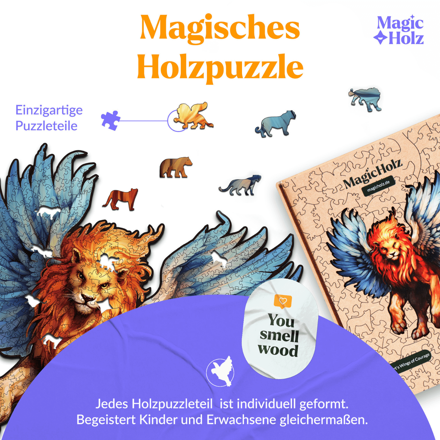 Flügel des Mutes | Löwe-Holzpuzzle-MagicHolz--