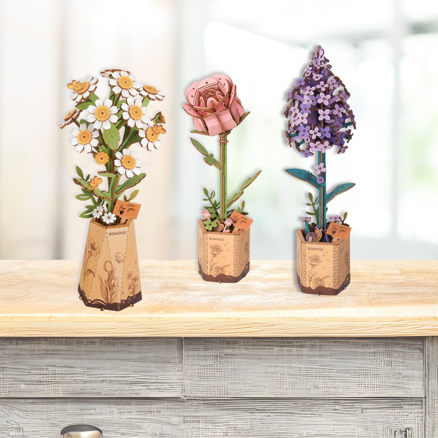 Ewiger Frühling | Blumen-Trio Kollektion-Holzpuzzle-Rowood-BundleGelassenheit-