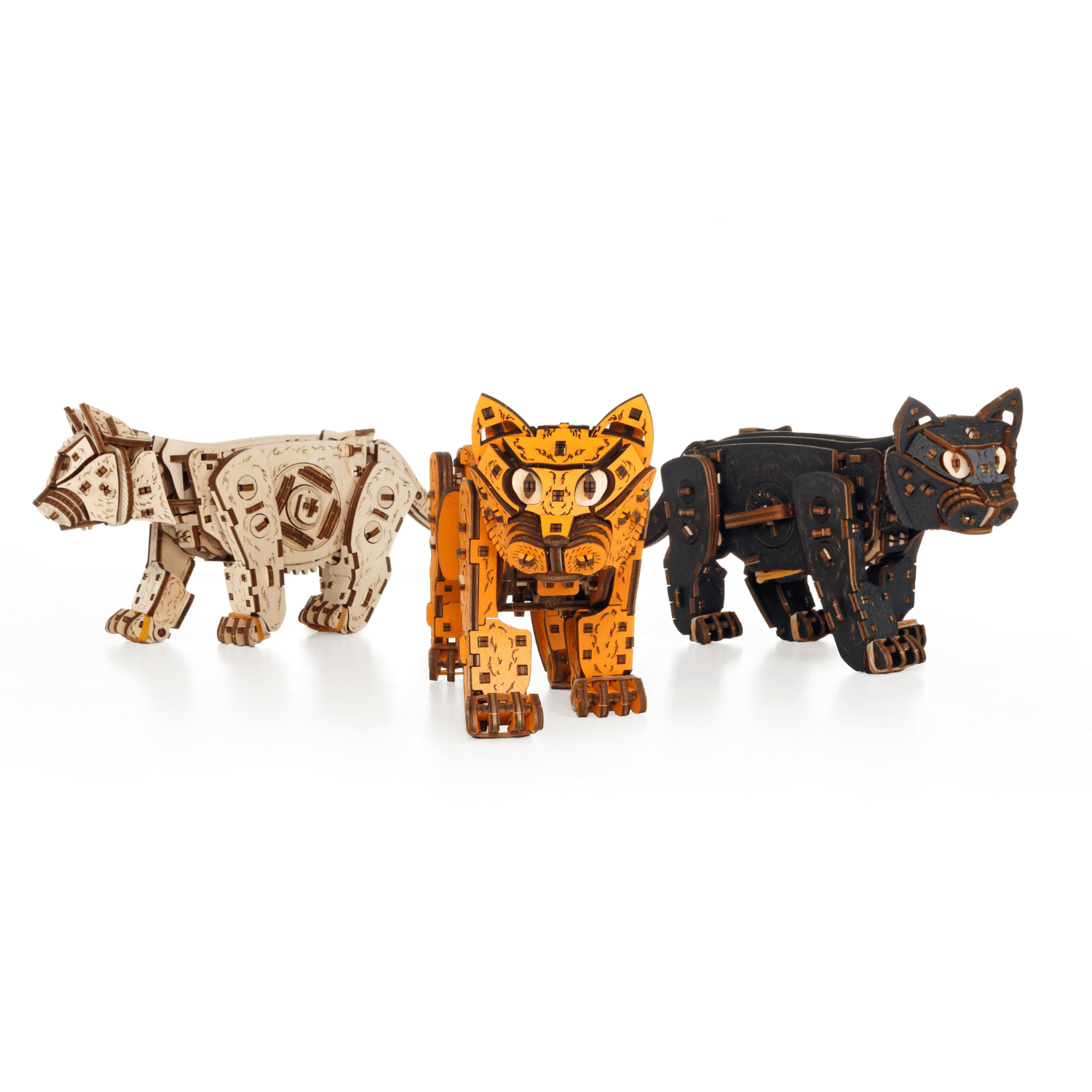 Mechanische Katzen | Natur oder Schwarz-Mechanisches Holzpuzzle-Eco-Wood-Art--