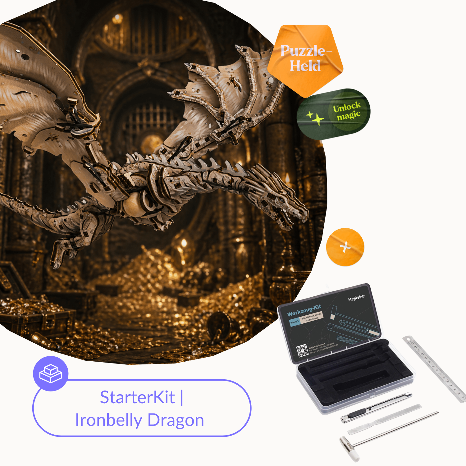 Harry Potter Ironbelly Dragon mechanische bouwset Ugears StarterKit | Ironbelly Dragon + gereedschap