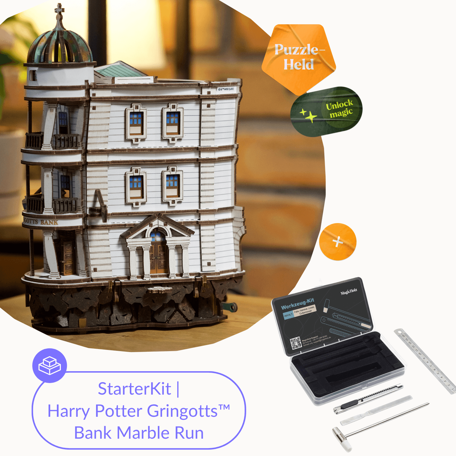 Harry Potter Gringotts Bank | Ugears Starter Kit Mechanical Marble Run | Gringotts Bank + Tools