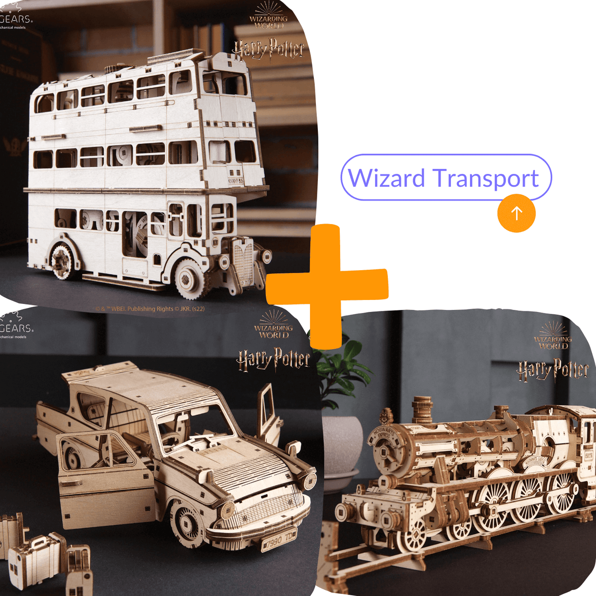 Wizard Transport Bundle | Harry Potter™ (Set of 3)-Mechanical Wooden Puzzle Ugears--