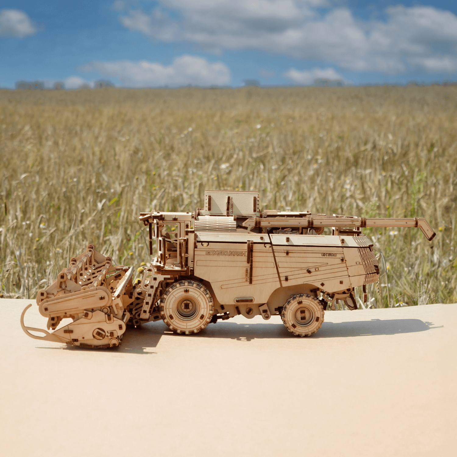 Combine harvester with cutting bar-mechanical wooden puzzle-Eco-Wood-Art--