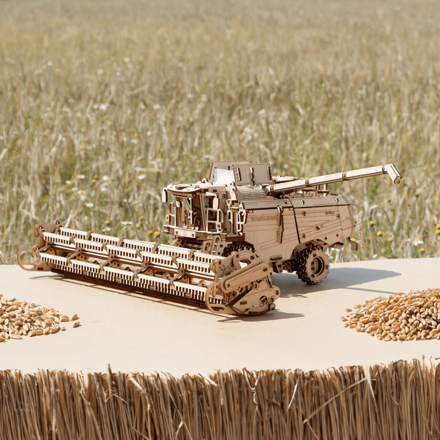 Combine harvester with cutting bar-mechanical wooden puzzle-Eco-Wood-Art--