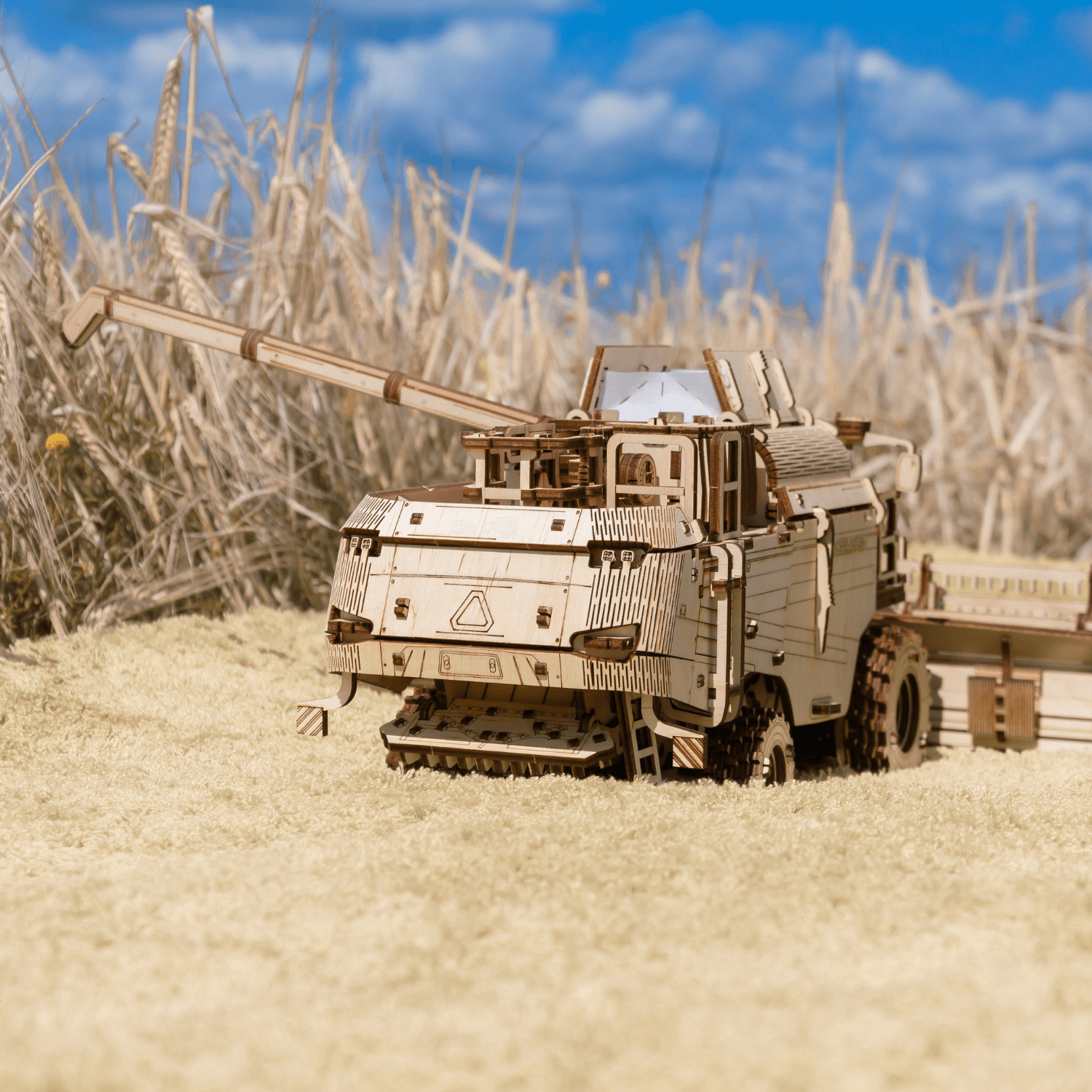 Combine harvester with cutting bar-mechanical wooden puzzle-Eco-Wood-Art--