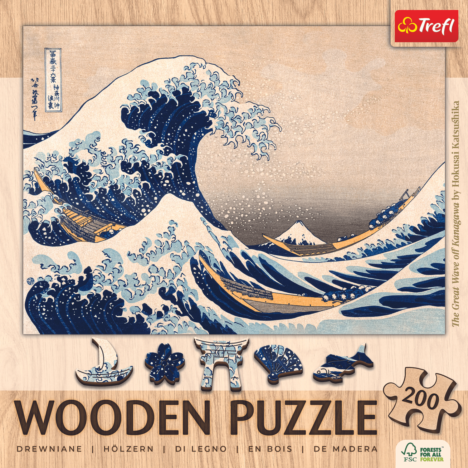 La grande vague à Kanagawa | Hokusai Katsushika - Puzzle en bois 200-Puzzle en bois-TREFL--