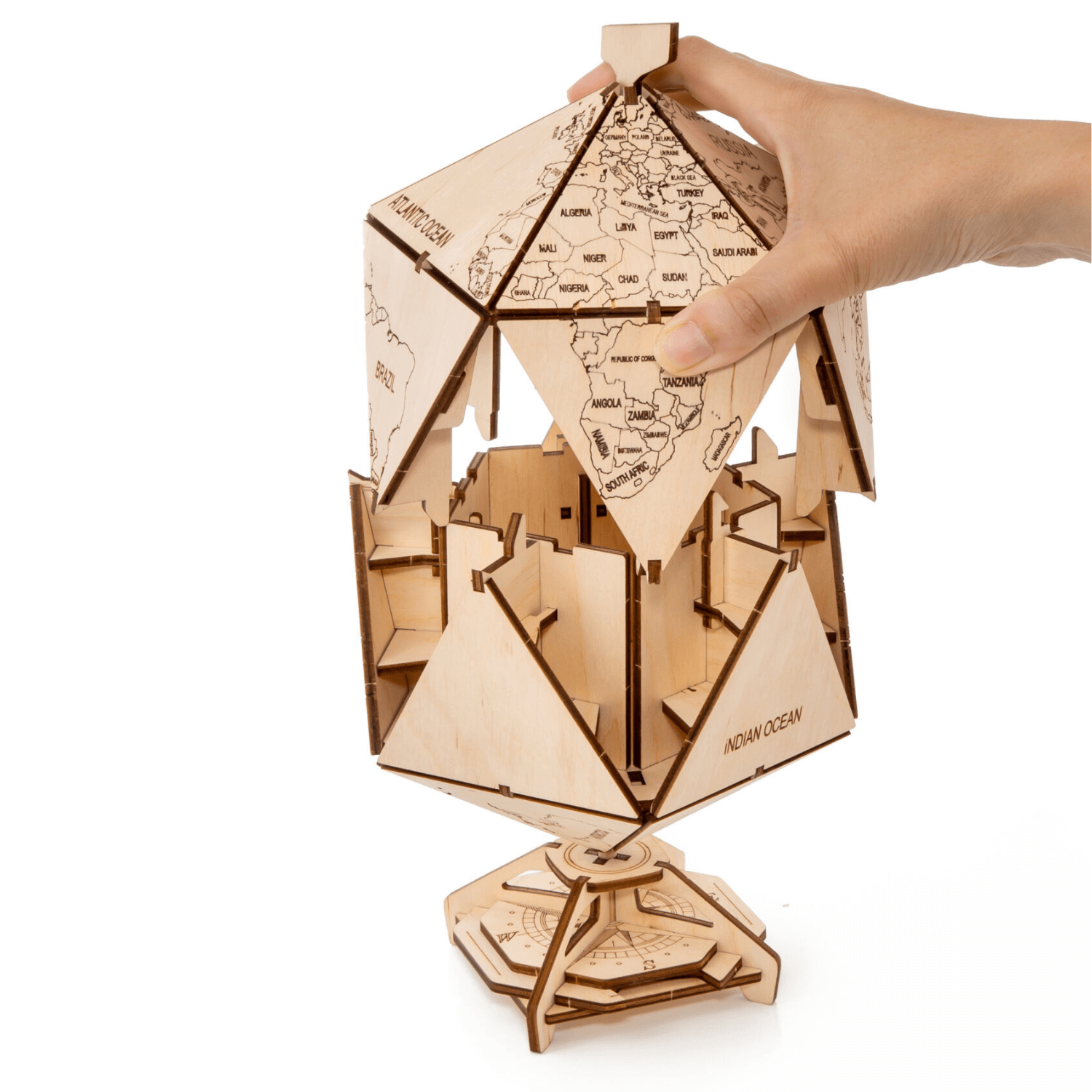 ICOSAHEDRAL Globe-Puzzle mécanique en bois-Eco-Wood-Art--
