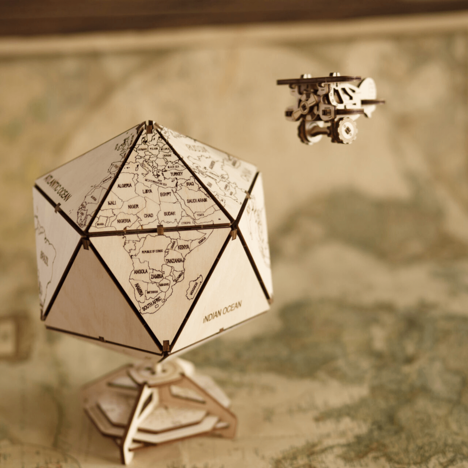 ICOSAHEDRAL-Globe-Mechanische Houten Puzzel-Eco-Hout-Kunst...