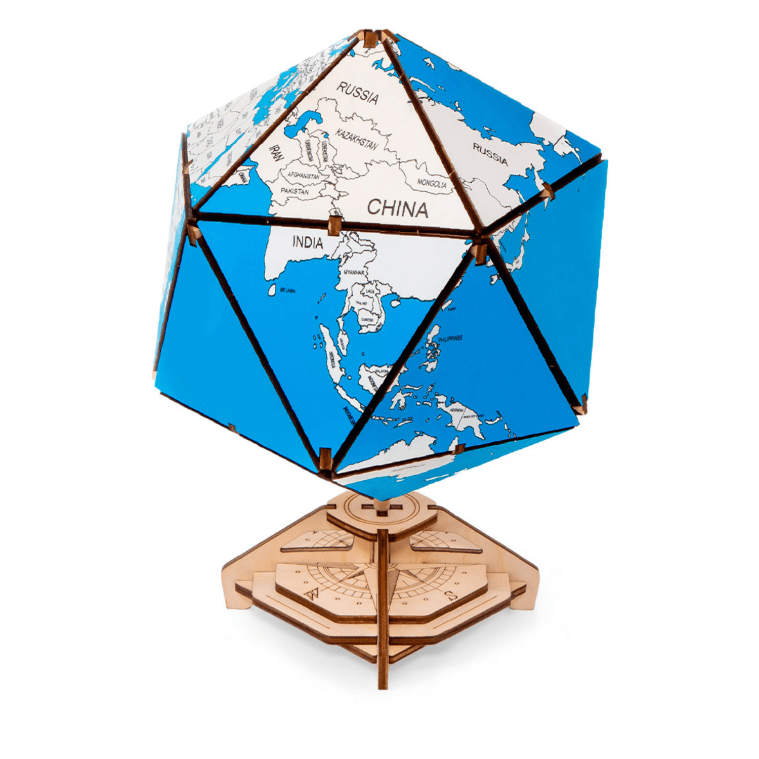 ICOSAHEDRAL Globe-Puzzle mécanique en bois-Eco-Wood-Art-ICOSAHEDRAL-BLUE-EWA-4815123001386