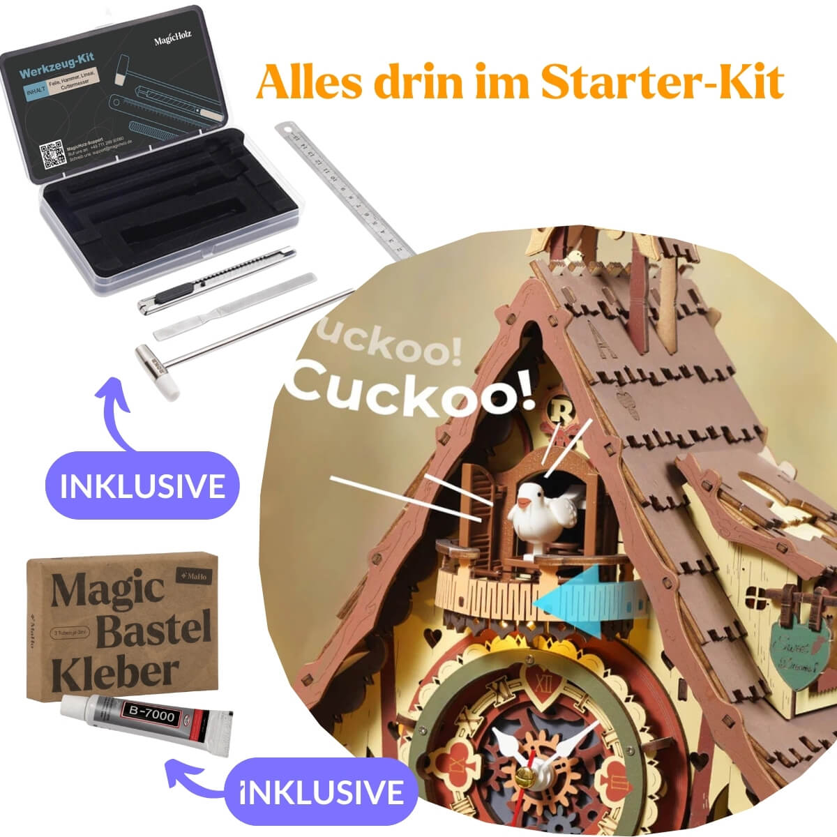 Cuckoo clock – the moment it chimes for the first time Mechanical wooden puzzle Robotime